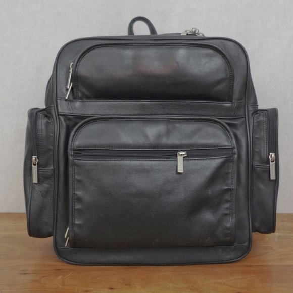 Brookstone Unisex Black Leather Backpack